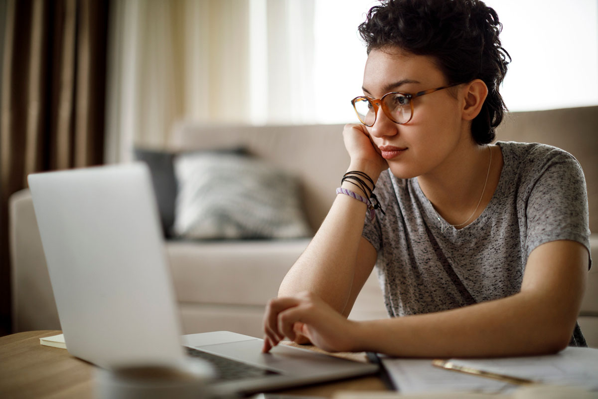 young woman researching online